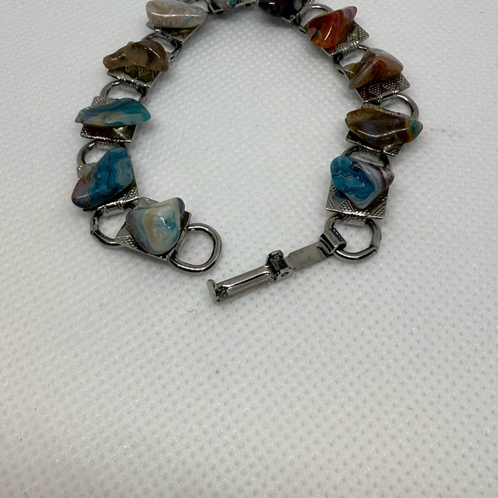 Vintage Scottish Pebble Agate Elegant Stone Silver Bracelet - Picture 9 of 11